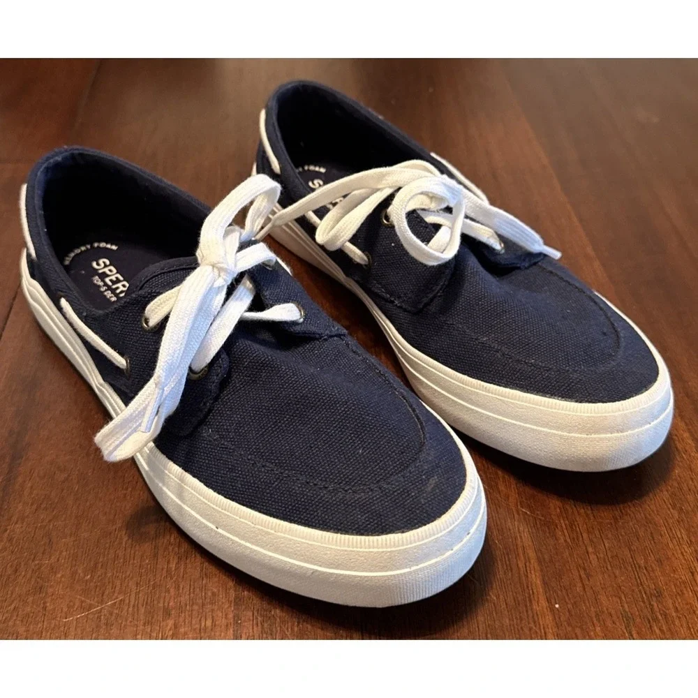 Sperry Crest Vibe Canvas Boat Shoes Women's 8.5 Navy White Memory Foam STS83206